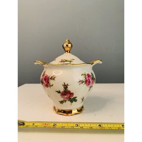 Bareuther Waldsassen Bavaria Pink Rose Porcelain Sugar Bowl w/ Gold Trim Handles - Picture 7 of 11
